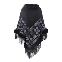 Vanina | Women's Faux Fur Fringe Elegant Poncho in Black