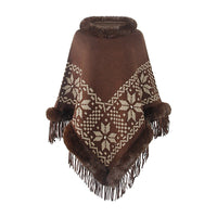 Vanina | Women's Faux Fur Fringe Elegant Poncho in Brown