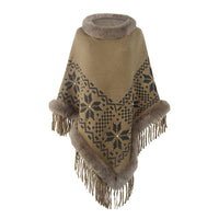 Vanina | Women's Faux Fur Fringe Elegant Poncho in Dark Khaki
