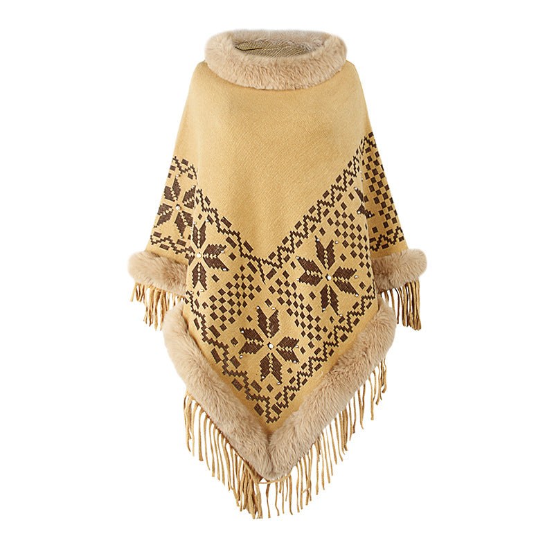 Vanina | Women's Faux Fur Fringe Elegant Poncho in Light Green