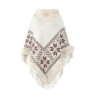 Vanina | Women's Faux Fur Fringe Elegant Poncho in Off White