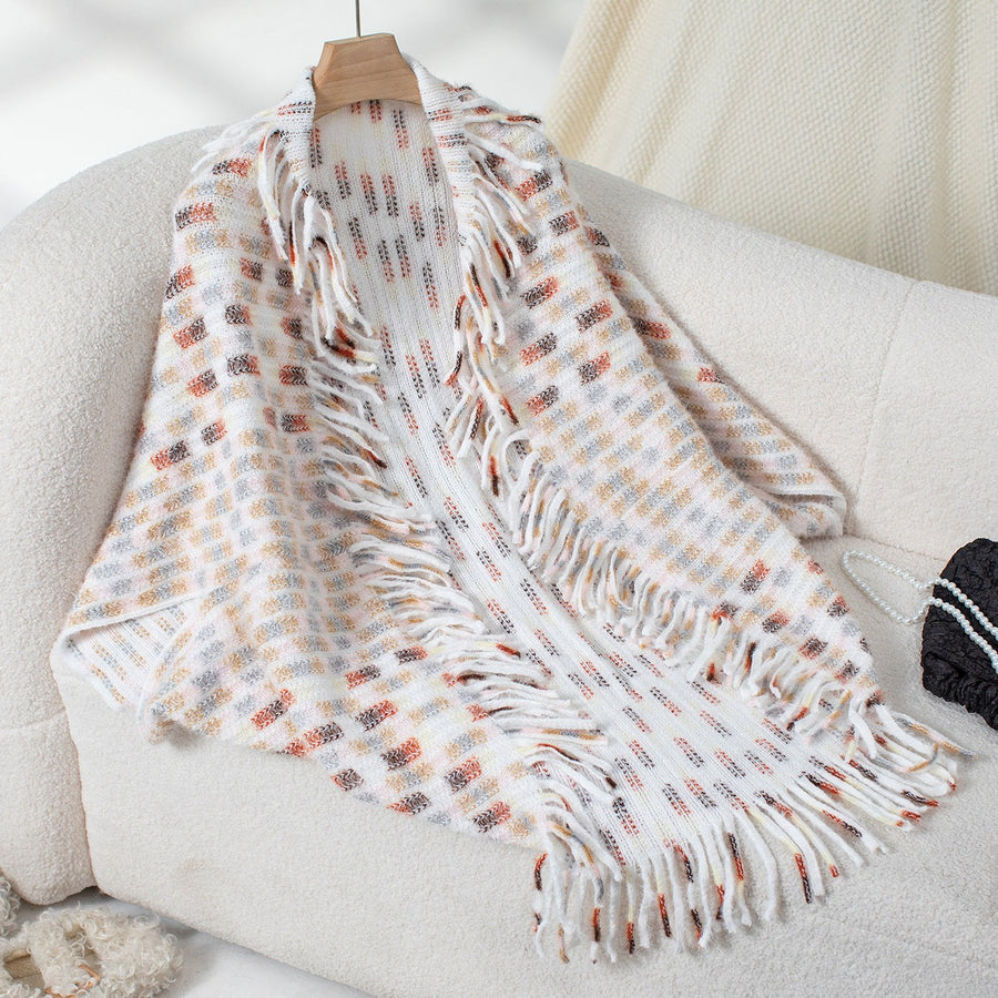 Varinia | Women's Plaid Elegant Modern Poncho in Apricot