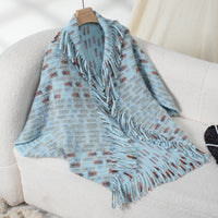 Varinia | Women's Plaid Elegant Modern Poncho in Blue