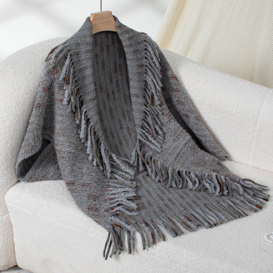 Varinia | Women's Plaid Elegant Modern Poncho in Gray