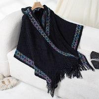 Vendela | Women's Fringe Elegant Poncho in Black