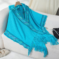Vendela | Women's Fringe Elegant Poncho in Blue
