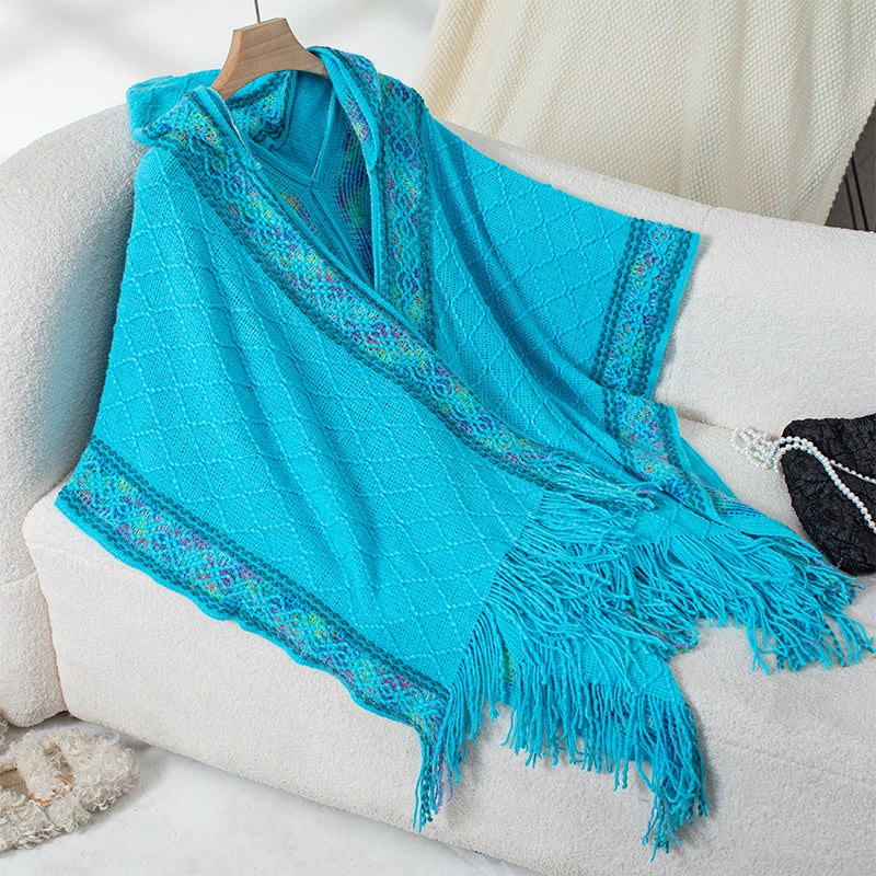 Vendela | Women's Fringe Elegant Poncho in Blue