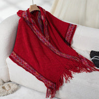 Vendela | Women's Fringe Elegant Poncho in Red