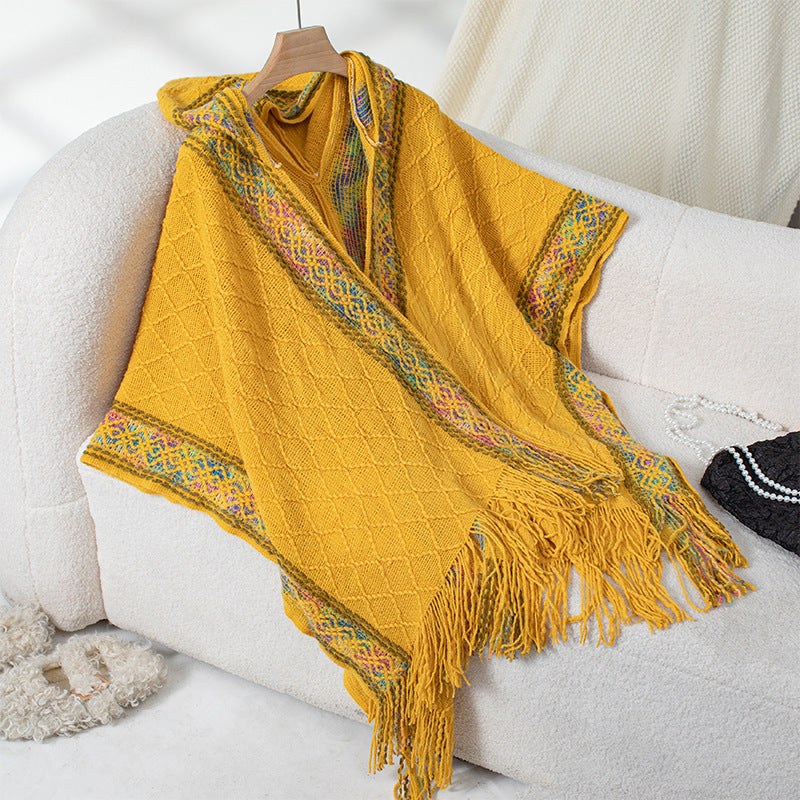 Vendela | Women's Fringe Elegant Poncho in Yellow