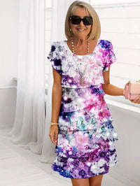 Venetia | Women's Floral Tiered Mini Dress in Purple