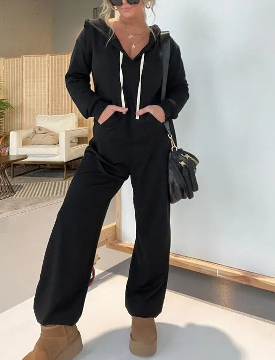 Vera | Women's V-Neck Pockets Casual Jumpsuit in Black