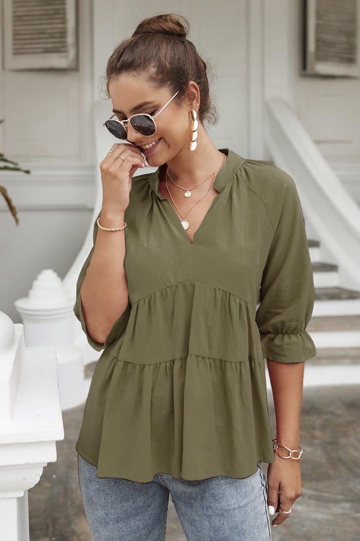 Verena | Women's Voluminous Ruffle Tunic in Olive Green