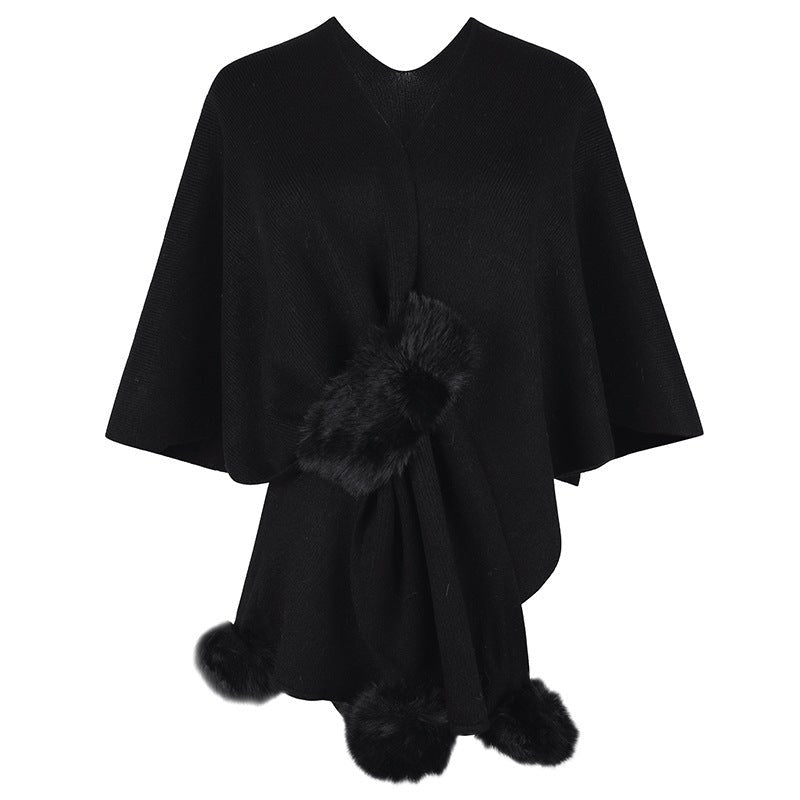 Verginia | Women's Faux Fur Elegant Poncho in Black