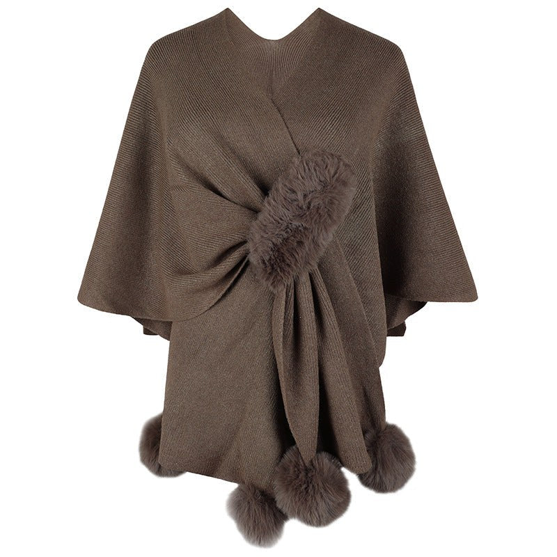 Verginia | Women's Faux Fur Elegant Poncho in Brown