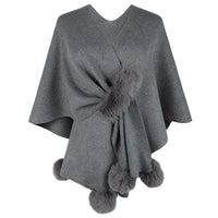 Verginia | Women's Faux Fur Elegant Poncho in Gray