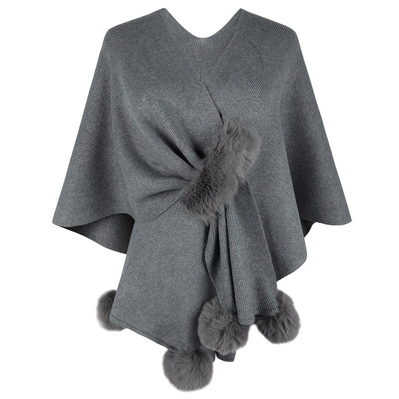 Verginia | Women's Faux Fur Elegant Poncho in Gray