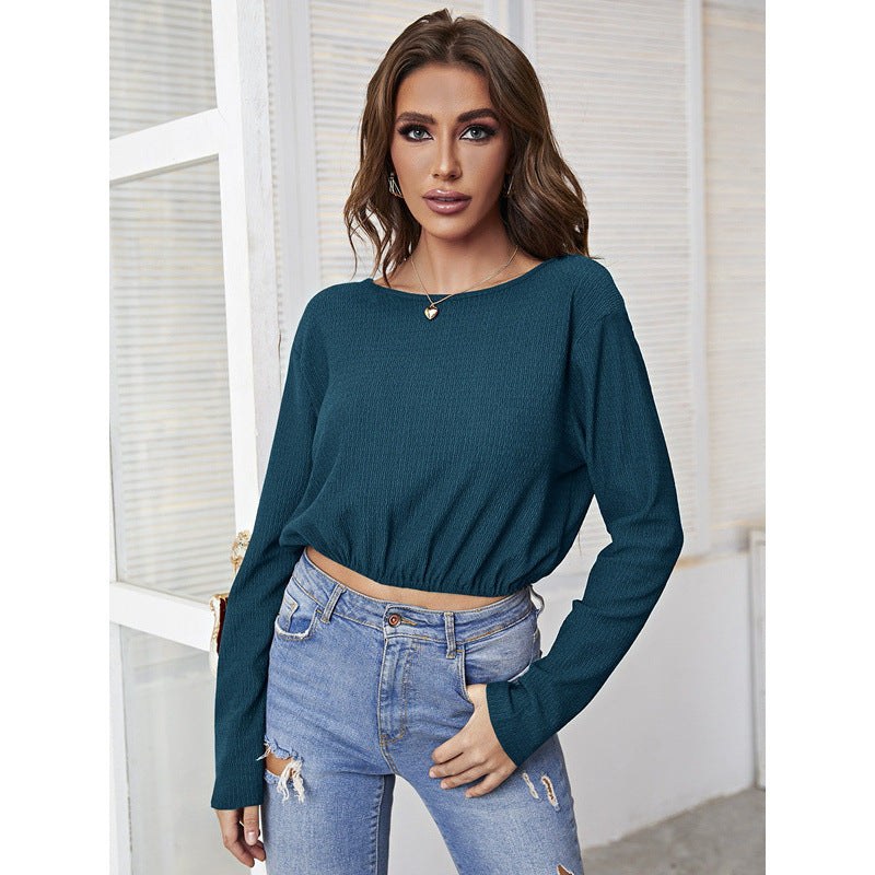 Veridiana | Women's Long Sleeve Top in Dark Blue