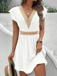 Verity | Women's Flutter Sleeve V-Neck Mini Dress in White