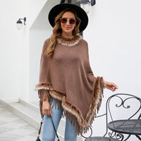 Veronika | Women's Faux Fur Collar Fringe Elegant Poncho