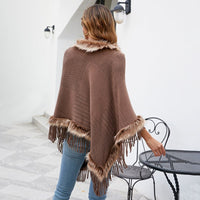 Veronika | Women's Faux Fur Collar Fringe Elegant Poncho