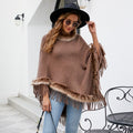 Veronika | Women's Faux Fur Collar Fringe Elegant Poncho