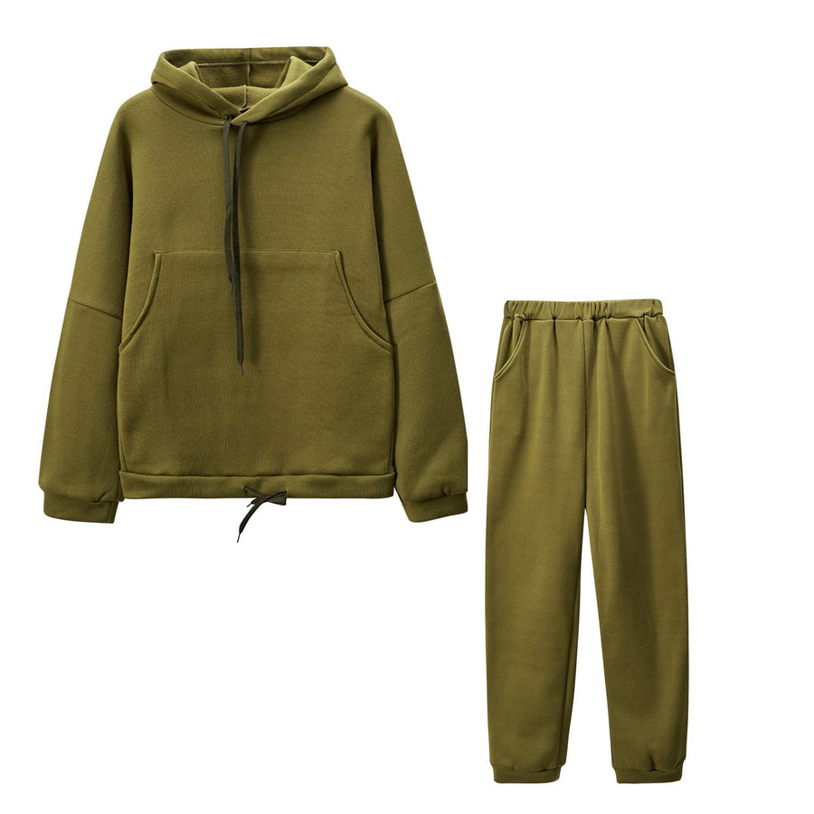 Veronique | Women's Pockets Hooded Comfortable Casual Tracksuit Set in Olive Green