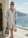 Vespera | Women's V-Neck Striped Midi Sundress – Midi Dress