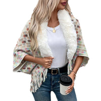 Vesperine | Women's Faux Fur Collar Fringe Elegant Poncho