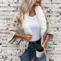 Vesperine | Women's Faux Fur Collar Fringe Elegant Poncho