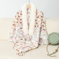 Vesperine | Women's Faux Fur Collar Fringe Elegant Poncho in Off White