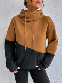Vesta | Women's Color Block Hooded Casual Hoodie in Brown