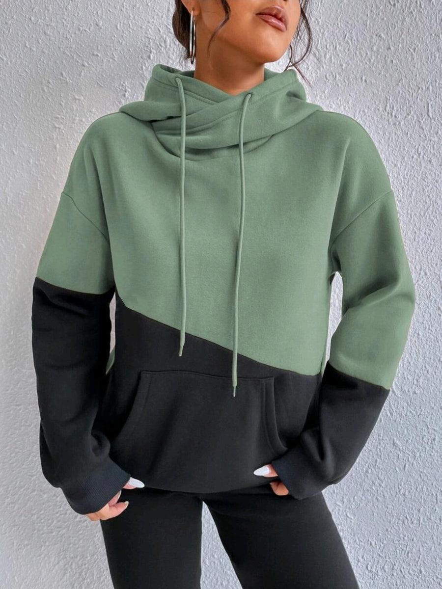 Vesta | Women's Color Block Hooded Casual Hoodie in Green