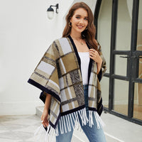 Vianne | Women's Plaid Fringe Elegant Modern Poncho