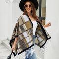 Vianne | Women's Plaid Fringe Elegant Modern Poncho