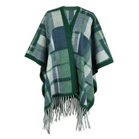 Vianne | Women's Plaid Fringe Elegant Modern Poncho in Green