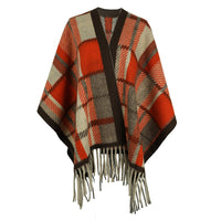 Vianne | Women's Plaid Fringe Elegant Modern Poncho in Red
