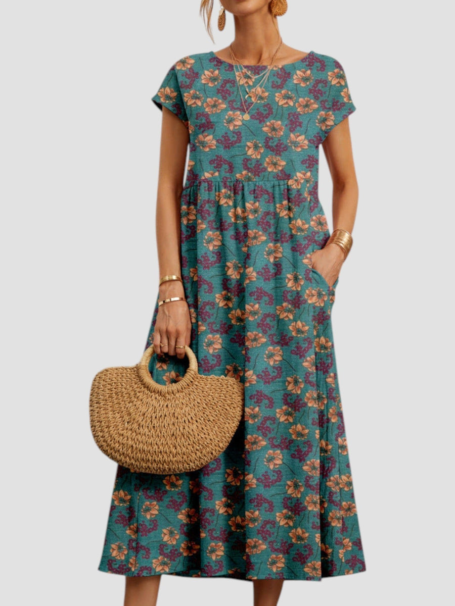 Vida | Women's Geometric Print Midi Dress in Blue