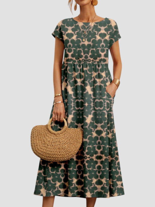 Vida | Women's Geometric Print Midi Dress in Green