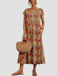 Vida | Women's Geometric Print Midi Dress in Khaki