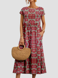 Vida | Women's Geometric Print Midi Dress in Red
