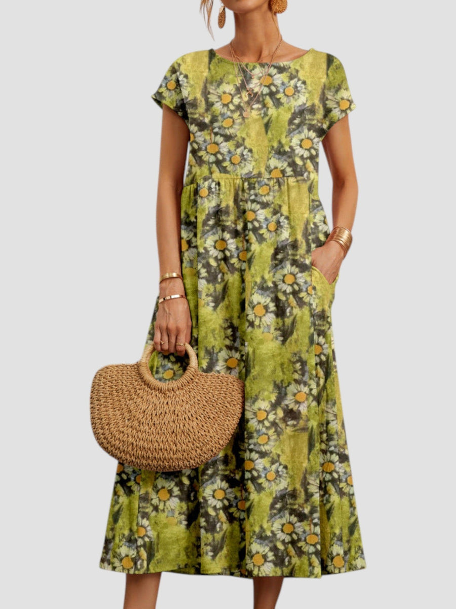 Vida | Women's Geometric Print Midi Dress in Yellow