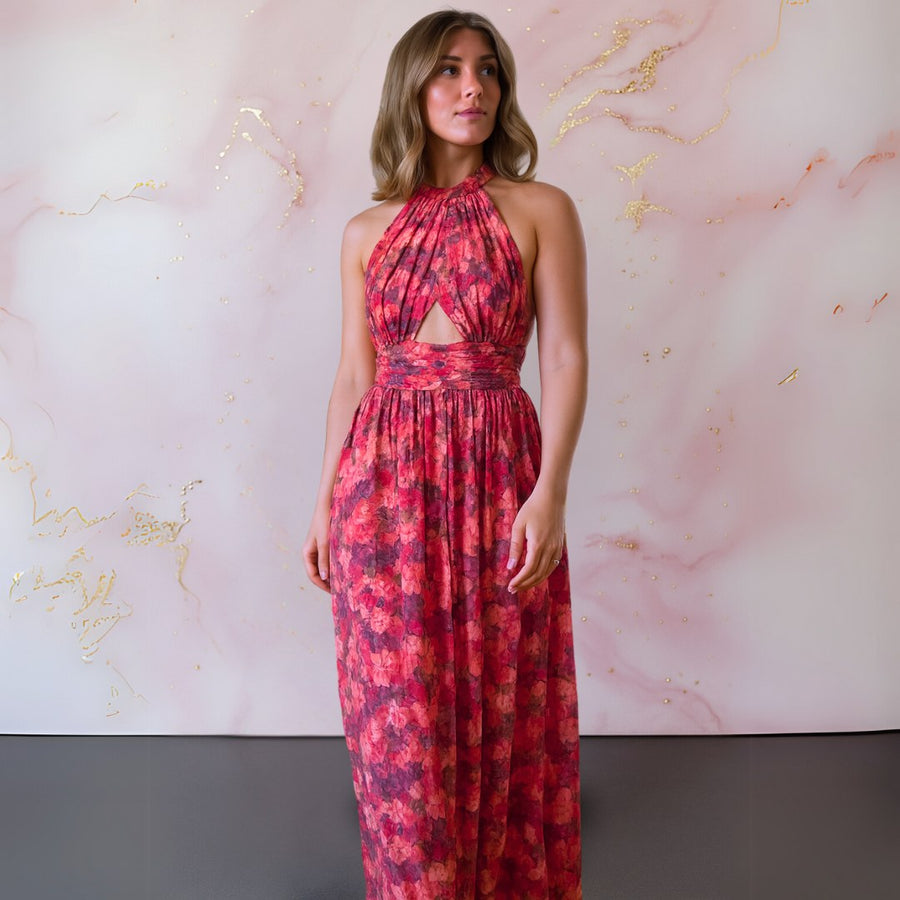 Viola | Women's Halter Neck Front Slit Maxi Dress