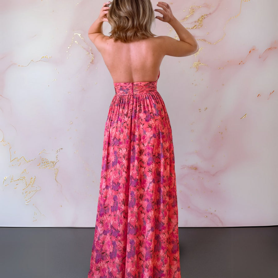 Viola | Women's Halter Neck Front Slit Maxi Dress