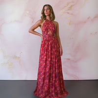 Viola | Women's Halter Neck Front Slit Maxi Dress