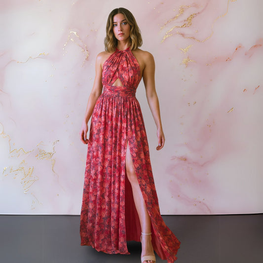 Viola | Women's Halter Neck Front Slit Maxi Dress