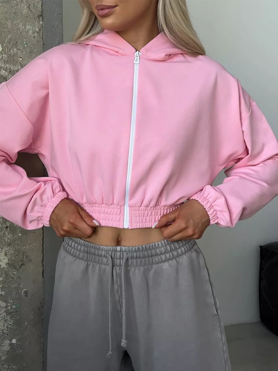 Viola | Women's Elastic Waist Zip Hoodie in Pink