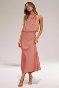 Violetta | Women's Halter Neck Maxi Dress in Pink