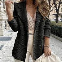 Virgilia | Women's Button-Front Pockets Knit Elegant Blazer