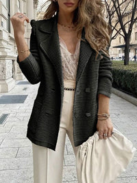 Virgilia | Women's Button-Front Pockets Knit Elegant Blazer in Black