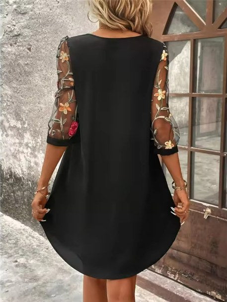 Virginia | Women's Keyhole Mini Embroidered Sleeve Dress